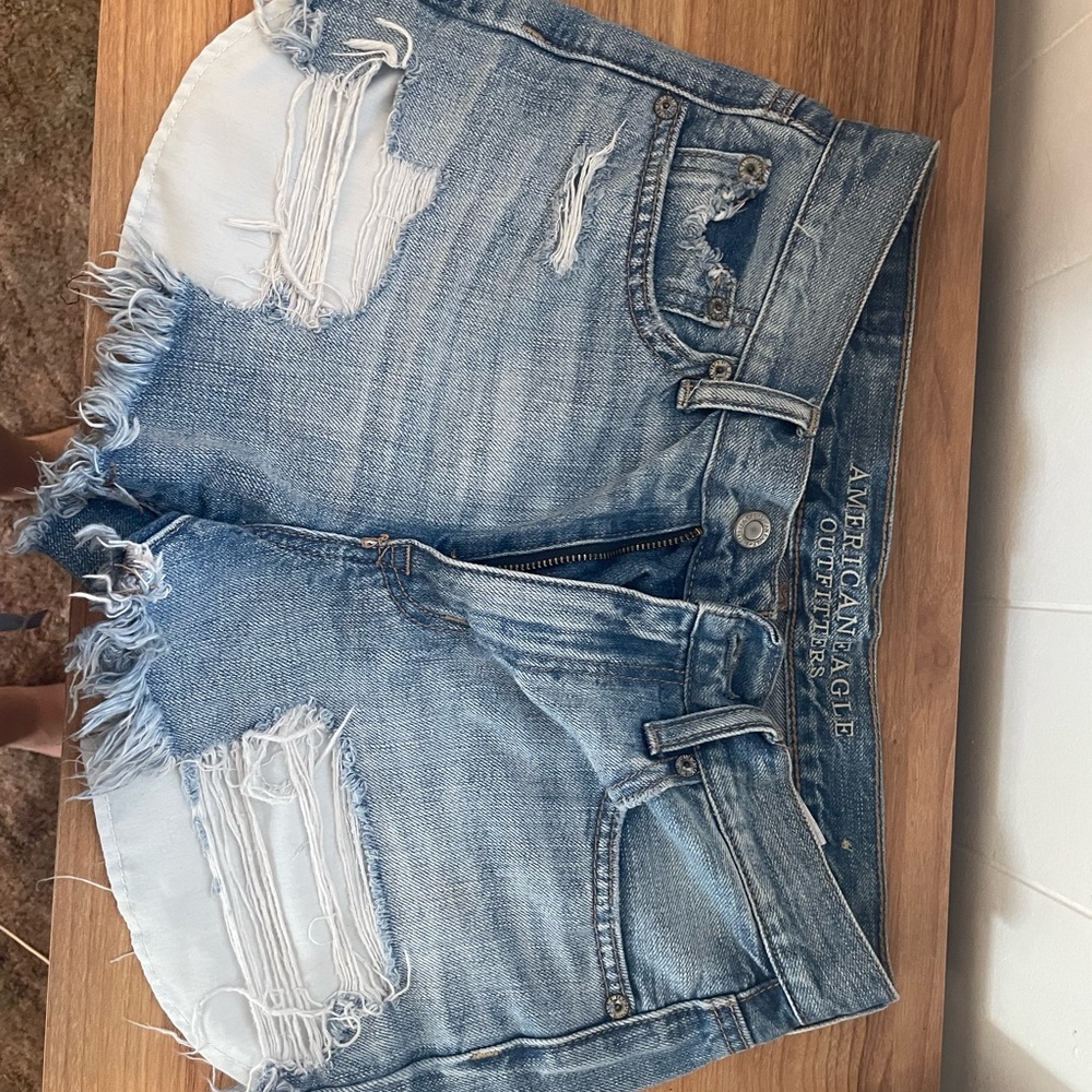 High waisted distressed jean shorts